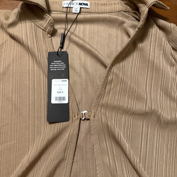 Long Sleeve Open Collared Ribbed Top - Picture 2 of 6